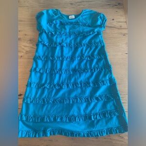 Hanna Andersson Ruffle Short Sleeve Dress Turquoise Blue Girls 14 Preloved‎